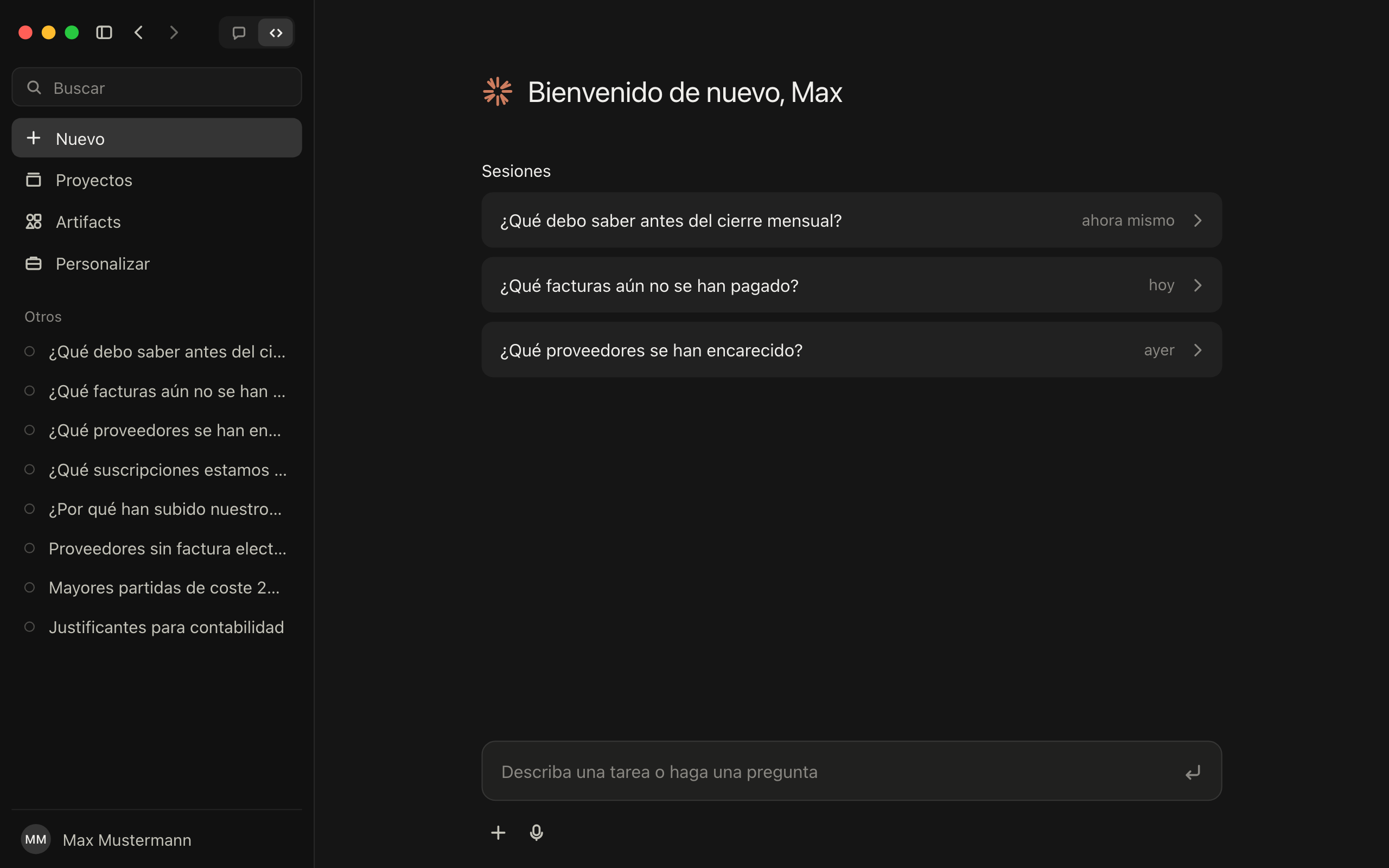 Paso 3: Claude con la conexión a GetMyInvoices activa y las primeras preguntas