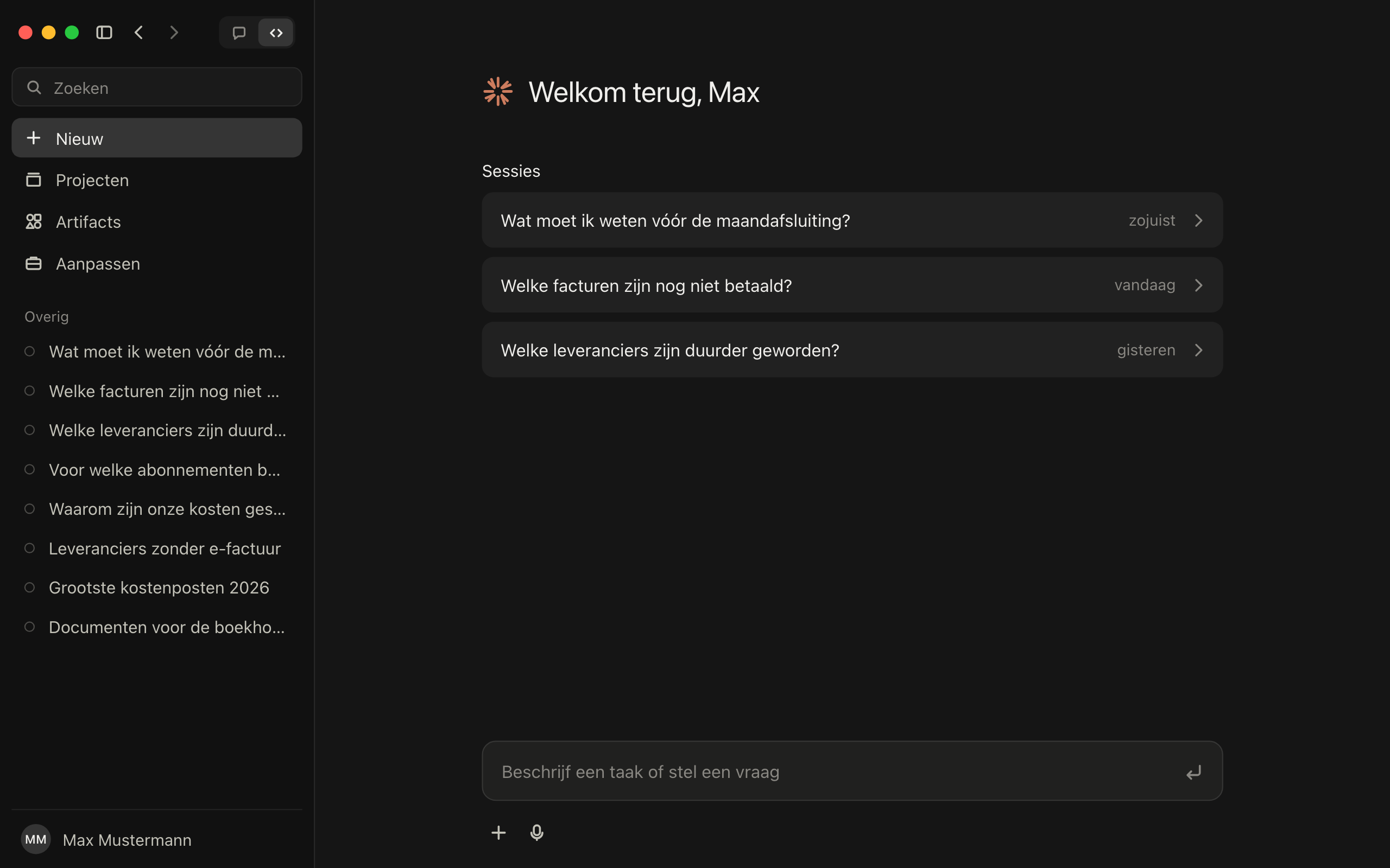 Stap 3: Claude met actieve GetMyInvoices-verbinding en eerste vragen