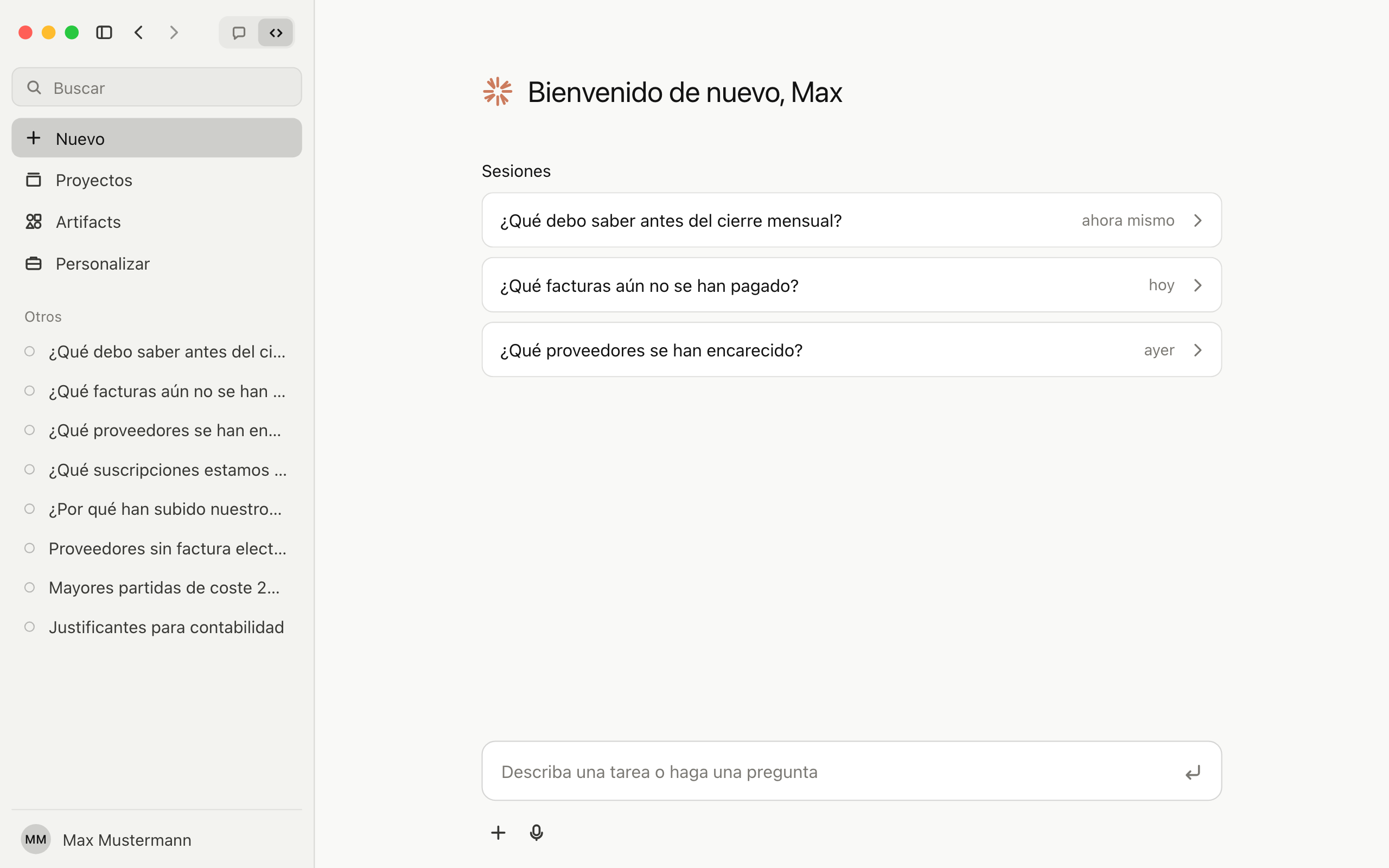 Paso 3: Claude con la conexión a GetMyInvoices activa y las primeras preguntas